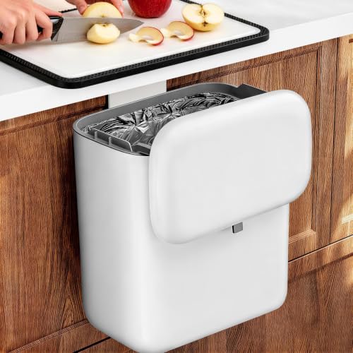 Hanging Trash Can with Lid, Kitchen Compost Bin, Waterproof Odor-Blocking Countertop Trash Can for Cabinet Door, Under Sink, Bathroom, RV and Office - size: 3.5 Gallon
