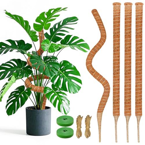 4 Pack 28'' Moss Pole for Monstera, Bendable Coco Coir Plant Support Stakes - size: 4 Pack ( 28-Inch)