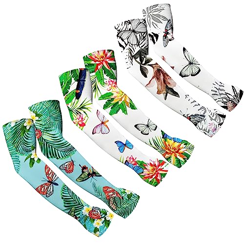DECOHS Butterfly Gardening Sleeves with Thumb Hole-Flower Farmer Gardening Arm Sleeves Farm Arm Cover for UV Sun Protection