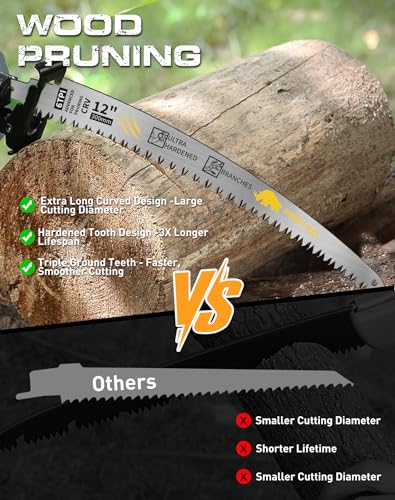 12-Inch Arc Edge Reciprocating Saw Blades, 6TPI for Wood Pruning, 5 Pack - size: 12 INCH