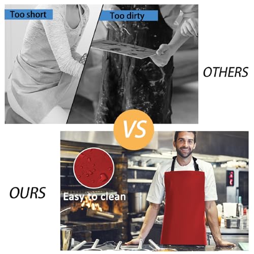 Homsolver 2 Pack Waterproof Dishwasher Rubber Adjustable Apron for Unisex - color: Red