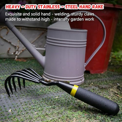 Kemaier Hand Rake Cultivator - 5-Claw Heavy Duty Stainless Steel Tool
