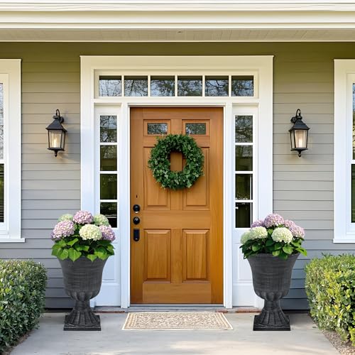 2-Pack 22" Washed Black Plastic Urn Planters with Drainage Holes - color: 22"h-washed Black