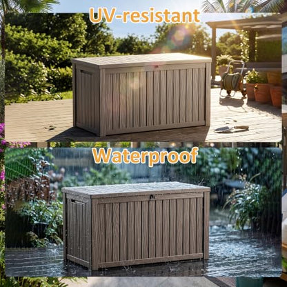 200Gal Lockable Waterproof Deck Box, Sturdy Bench for Patio & Garden Grey - color: Grey, size: 200 Gallon