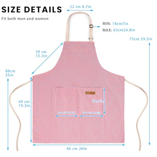 BeLuyi 2 Pack Adjustable Bib Apron with 2 Pockets Chef Cooking Kitchen Restaurant Aprons for Women Men - color: Blue/Red Pinstripes