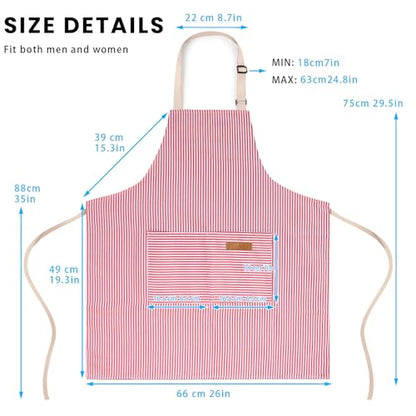 BeLuyi 2 Pack Adjustable Bib Apron with 2 Pockets Chef Cooking Kitchen Restaurant Aprons for Women Men - color: Blue/Red Pinstripes