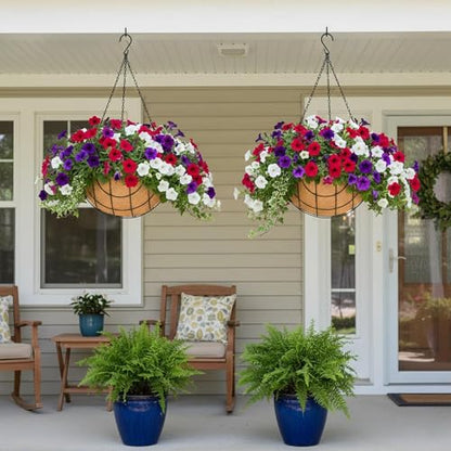 4 Pack 14 Inch Hanging Baskets for Plants Outdoor Metal Hanging Planter Basket with Coco Coir Liner Hanging Flower Baskets Hanging Flower Pots Holder for Garden, Patio(Earth) - size: 14 Inch, style: Country Rustic