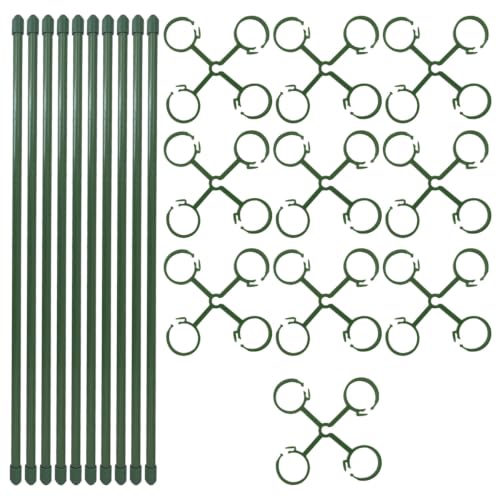 12 Inch Plant Support Stakes, with Adjustable Four Retaining Ring Green Plant Sticks Support Stakes for Indoor and Outdoor Plants,Flowers,Climbing(10Pcs) - color: Four Retaining Ring