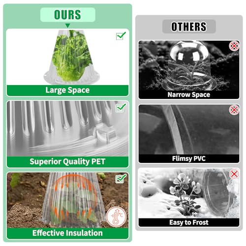 UQM 50 Pack Garden Cloches for Plants with Rotary Vent Cover Reusable - color: Clear-50pc