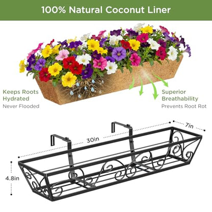 Y&M 6Pcs 30 Inch Large Window Box Railing Planter with Coco Liner, Outdoor Window Flower Boxes Over The Railing Planter Boxes Deck Fence Porch Patio Planter-Butterfly - size: Butterfly 30in 6p