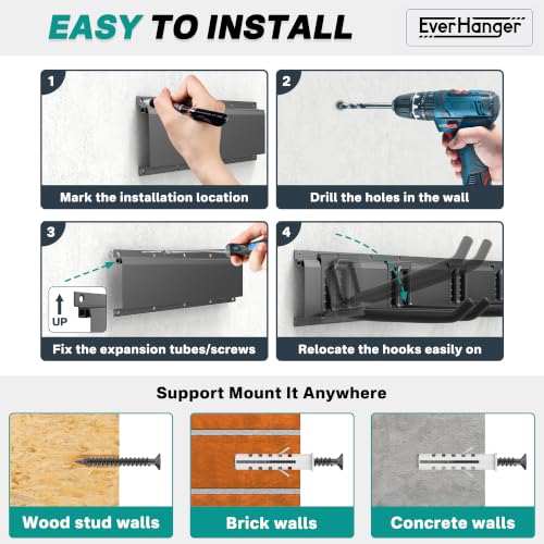 EVERHANGER Garage Tool Storage Organizer, Wall Mount Garden Tool Rack - size: 12Hooks