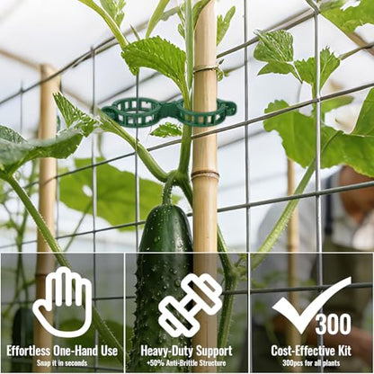 300Pcs Thickened Tomato Clips, Plant Support Clips Plastic Trellis Clips - color: Green