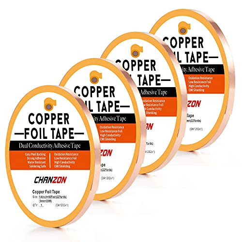 CHANZON 4 Pack Copper Foil Tape 6mm x 66ft Double Sided Conductive Adhesive - size: 2) 1/4inch x 66ft x 4pack