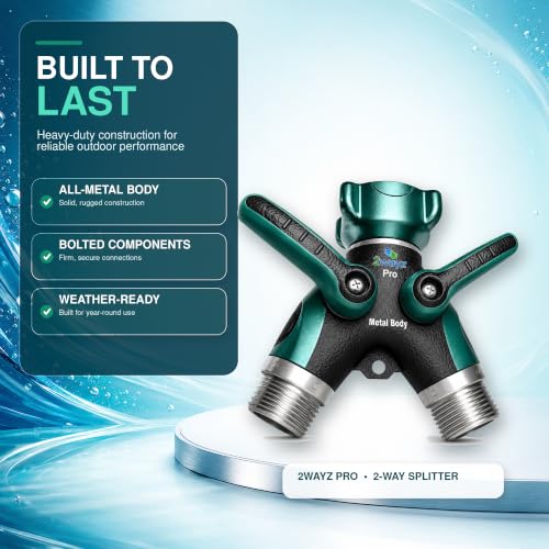 2WAYZ Hose Splitter 2 Way Heavy Duty Outdoor Faucet and Garden Connector - Water Spigot Splitter - Durable All-Metal Y Adapter with Shut-Off Valve - 4 x 4 x 1.5 Inches - size: Single Splitter