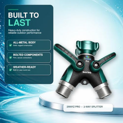 2WAYZ Hose Splitter 2 Way Heavy Duty Outdoor Faucet and Garden Connector - Water Spigot Splitter - Durable All-Metal Y Adapter with Shut-Off Valve - 4 x 4 x 1.5 Inches - size: Single Splitter
