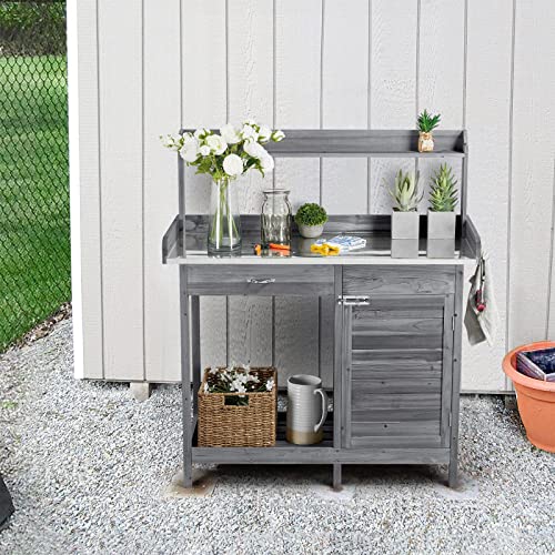 Yaheetech Potting Bench Outdoor Potting Table with Storage,Gray - color: Gray