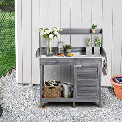 Yaheetech Potting Bench Outdoor Potting Table with Storage,Gray - color: Gray