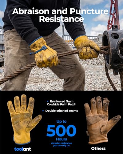 toolant DRIHIDE Leather Work Gloves, Water Resistant Top Grain Cowhide, Durable & Comfortable for Gardening, Ranching - size: Large
