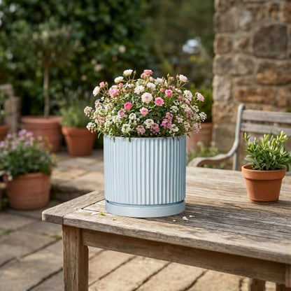 Ceramic Flower Pots, 6 Inch Planters with Saucer, Light Blue - color: Light Blue, size: 6 Inch
