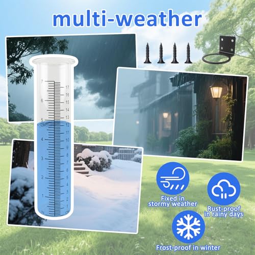 TBWHL 7" Glass Rain Gauge with Stainless Steel Rack for Yard Garden Fence - color: Transparent Black