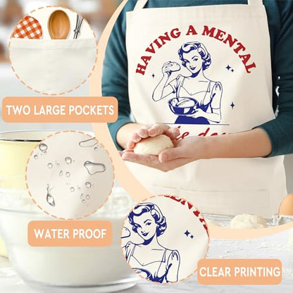 Sourdough Apron Gifts for Bakers, Adjustable Apron, Gifts for Bread Bakers, Perfect for Baking Cooking - color: Having a Mental Bake Down-1