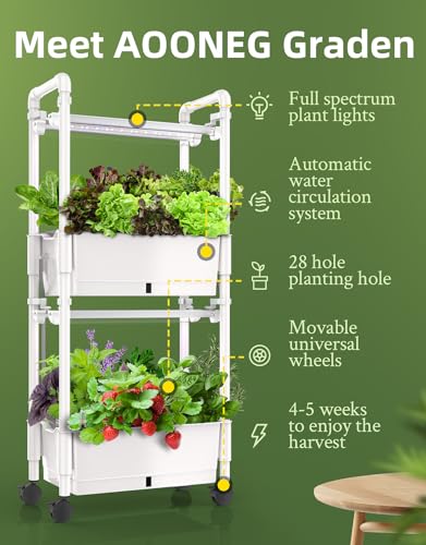 Hydroponics Growing System,AOONEG 28Pods Indoor Herb Garden with LED Grow Light,Hydroponics Growing System Kit with Automatic Timer,Pump System,Adjustable Height,No Seed - size: 2-Tier 28-Pod