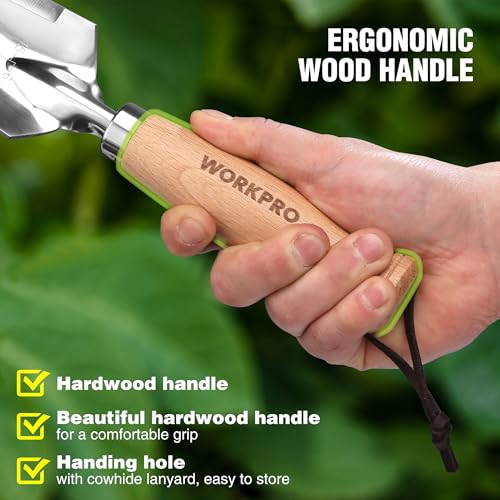 WORKPRO Garden Trowel with Wood Handle, Stainless Steel Narrow Hand Shovel