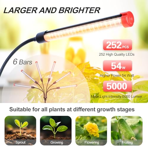 FECiDA 54W Bright Big Coverage Desk Grow Lights for Indoor Plants, Bonsai - size: Desk-6Head-54W