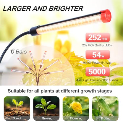 FECiDA 54W Bright Big Coverage Desk Grow Lights for Indoor Plants, Bonsai - size: Desk-6Head-54W