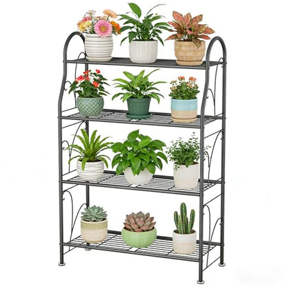 SORCEDAS Plant Stand Outdoor Indoor 4 Tier Metal Corner Flower Shelf - size: 4 Tier-Dark Grey