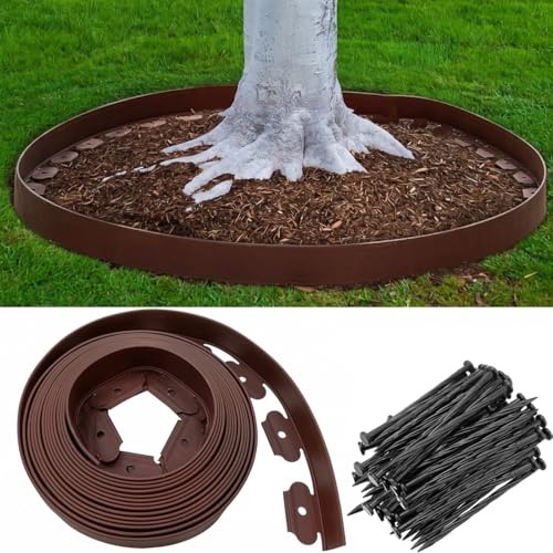 Landscape Edging 120FT, Plastic Garden Edging Border [Extra High 4IN Tall], Lawn Edging Kit with 180pcs Spikes, Tool-Free Flexible Garden Mini Fence Borders Edge for Flowerbeds Tree Yard Pathway,Brown - color: Brown, size: 4IN x 120FT