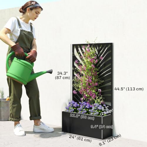 Outsunny Metal Raised Garden Bed with Trellis, Large Leaf Cut-Out - style: Large Leaf Cut-Out