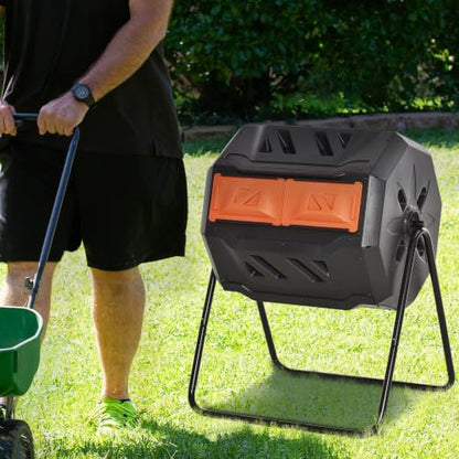 Outsunny Tumbling Compost Bin 360° Dual Chamber 43 Gallon, Orange - color: Orange