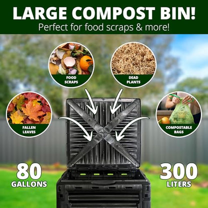 Simply Bio Garden Compost Bin from BPA-Free Material - 80 Gallon (300 L) Large Outdoor Compost Bin, Easy Assembly, Lightweight, Fast Soil Creation, Black - size: 80-Gallon