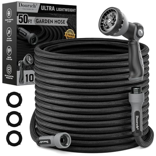 Garden Hose, 50FT Ultra Lightweight Water Hose with Spray Nozzle - size: 50FT HDPE