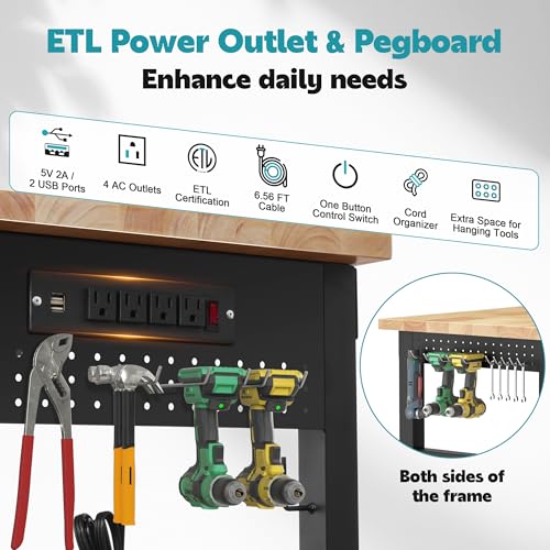 Antifir 96'' Adjustable Workbench, Heavy Duty Workstation - size: 96"x24"|Socket|Pegboard
