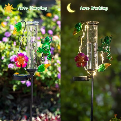 Solar Rain Gauge Outdoor - 7-Inch Glass Tube - color: Green-Frog