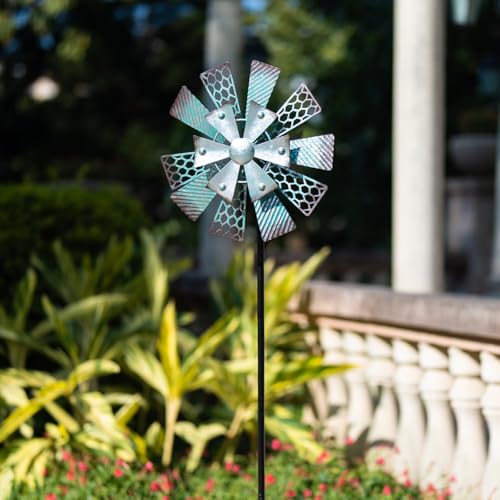 Viveta Metal Wind Spinners Outdoor, 13" Kinetic Wind Spinner - color: Green Silver -Single