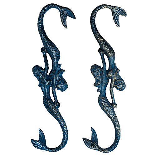 Sungmor Cast Iron Plant Hangers, 2PC Mermaid & 11 Inch Length, Large S Hooks for Hanging Plants, Ceiling Extender Hooks for Hanging Flower Basket, Planter, Macrame Plant Holder, Lantern, Windchime - color: Mermaid Hooks- 2pcs