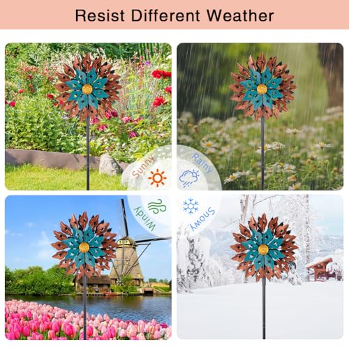 Viveta Kinetic Wind Spinner, 13" Dia Metal Wind Sculptures - color: Brown Blue-13“