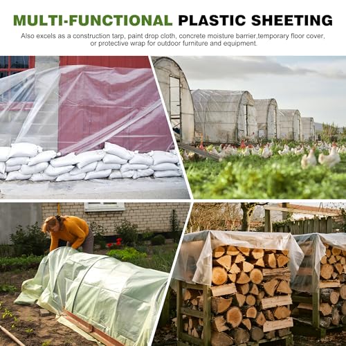 6 Mil Plastic Sheeting, 8x25 FT, Heavy Duty Greenhouse Plastic - size: 8x25 FT
