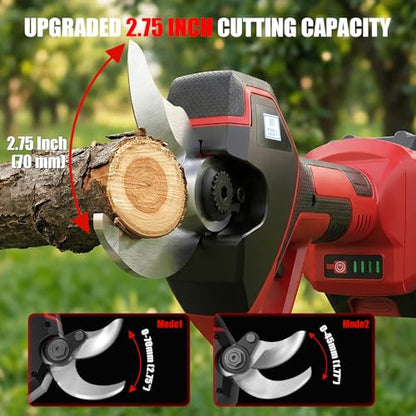 Electric Pruning Shears, 2.75'' Cut, 2 Batteries & Spare Blades - color: Red