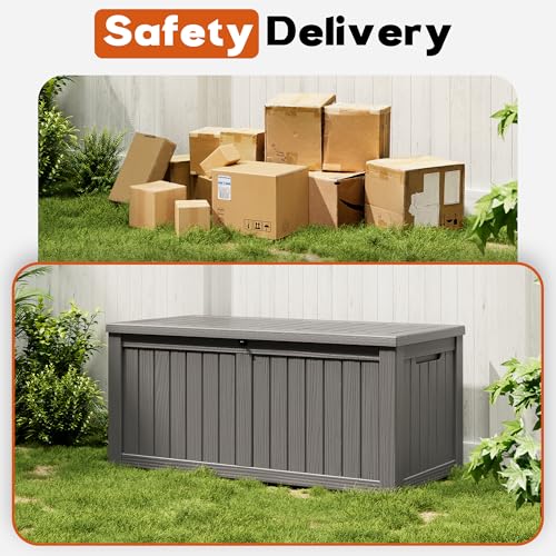 Outdoor Deck Storage Box,Waterproof Grey,260 Gallon - color: Striped Gray, style: 260 Gallon
