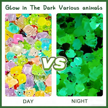 100PCS Resin Animals Glow in The Dark Mini Luminous Figurines Blind Bags