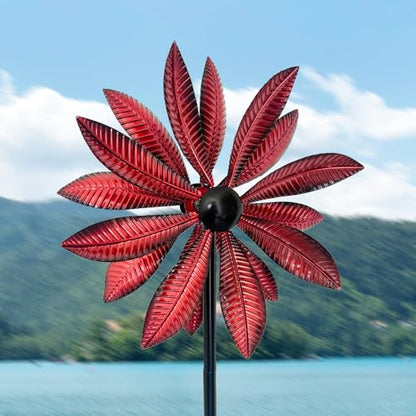Red Leaf 360° Metal Wind Spinners Outdoor, 57" H - color: Red Leaf