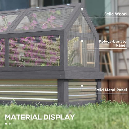 Outsunny Raised Garden Bed, Polycarbonate Mini Greenhouse, Gray - color: Gray