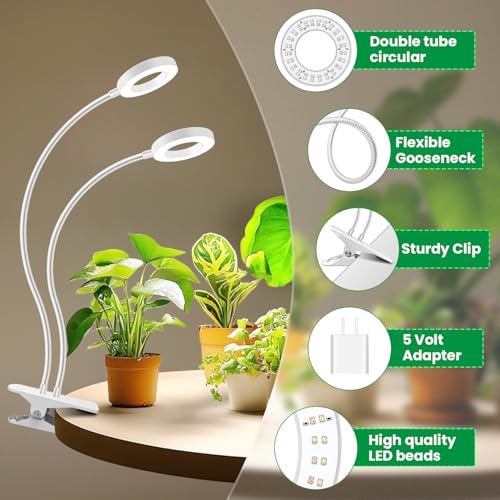 Grow Lights for Indoor Plants, 2 Heads 96 LEDs Clip On Grow Light - size: 1 Pack White