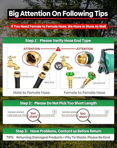Short Metal Garden Hose 15 ft Connector, Stainless Steel Small Hose Extension Adapter for Hose Reel, Long, Flexible, Lightweight & Heavy Duty Water Pipe, No Kinking Outdoor Water Hose for Yard 15 Feet - size: 15ft Male to Female