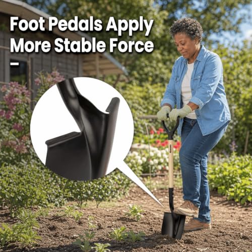 Heavy Duty Round Point Garden Shovel for Digging, 41 Inch D-Shaped Handle