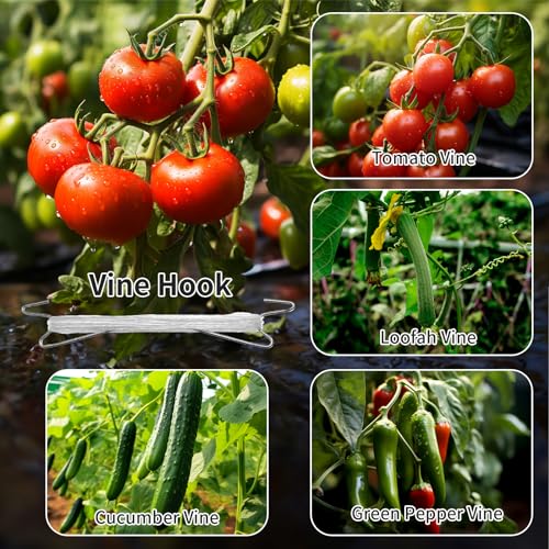 Tomato Support Hooks with Tomato Clips, Tomato Hooks with String- 30pcs - size: 33.3ft-10ps